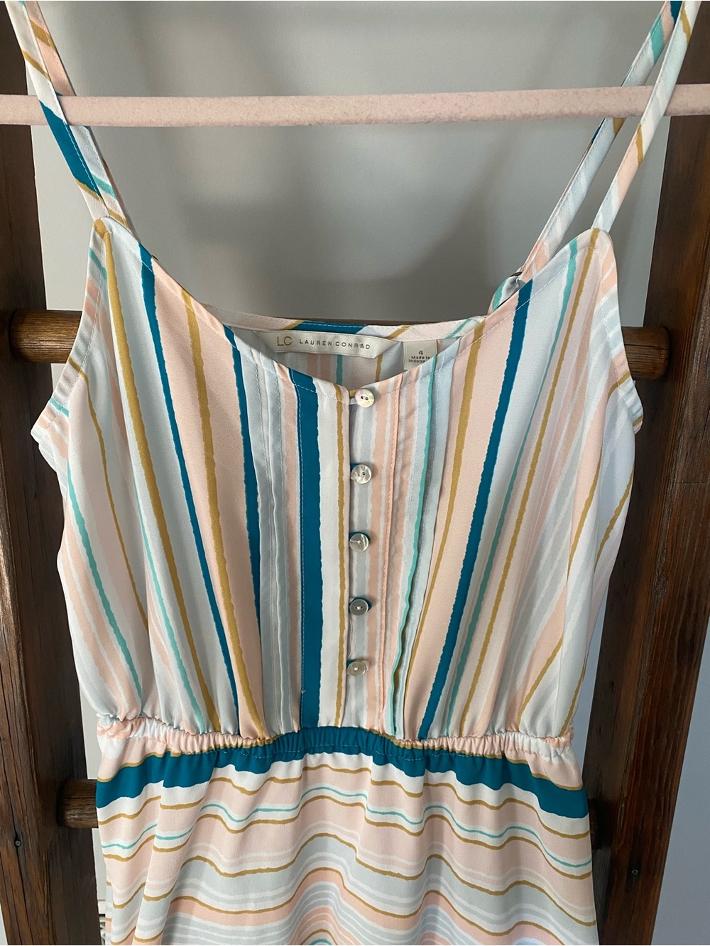 LC Lauren Conrad Teal, Blush & Cream Striped Midi Dress